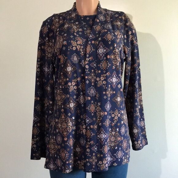 Denim & Co. Printed Heavenly Jersey Tunic Cardigan with Tank Set - Picture 1 of 6